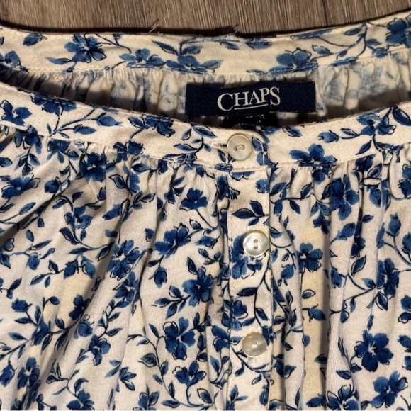 Chaps Cream and Blue Floral Button-Up Blouse - Picture 2 of 9